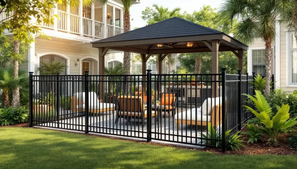 Aluminum fence for outdoor entertainment areas