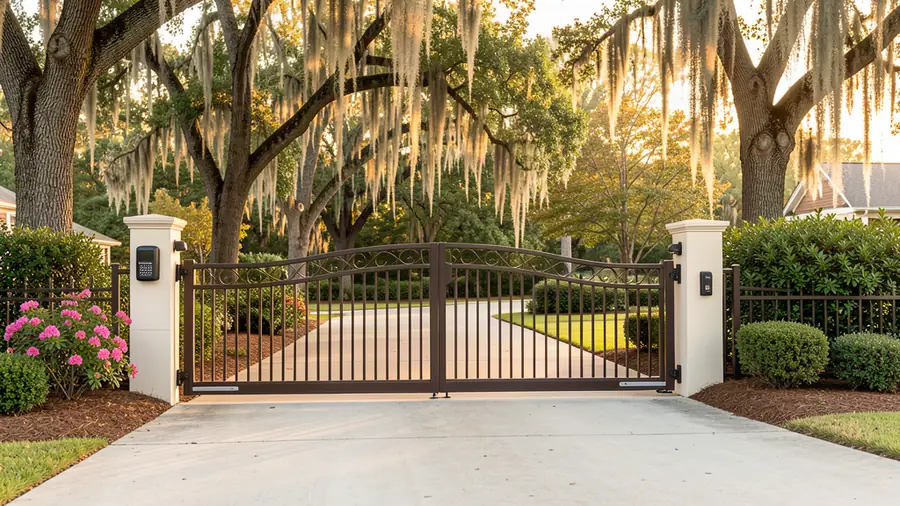 Automatic driveway gate with UL 325 photo eye safety sensors in Orangeburg SC