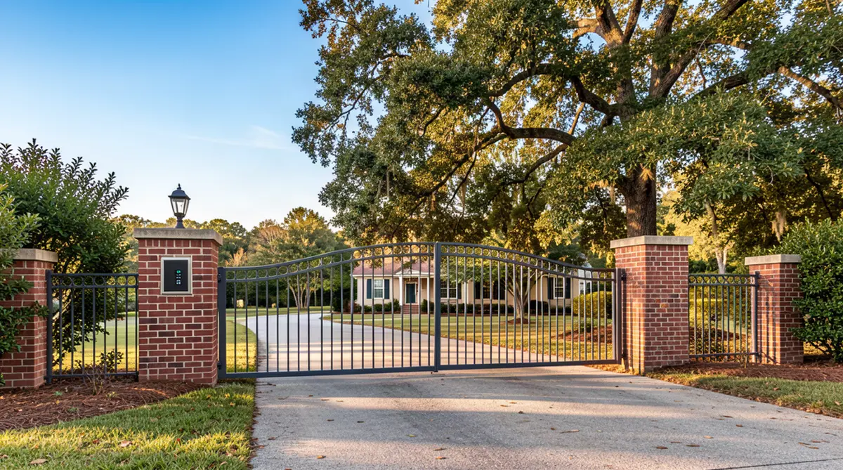 Automatic driveway gate installation in Neeses SC with access control keypad